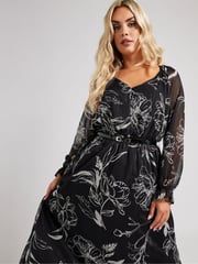 Yours Curve Black London Dress With PU Belt - Image 2 of 6