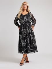 Yours Curve Black London Dress With PU Belt - Image 3 of 6