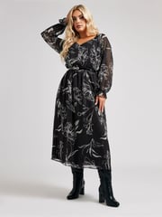 Yours Curve Black London Dress With PU Belt - Image 4 of 6