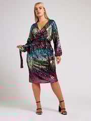 Yours Curve Blue/Pink/Gold London Sequin Ombre Wrap Dress - Image 1 of 5