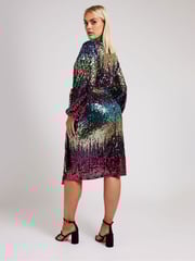 Yours Curve Blue/Pink/Gold London Sequin Ombre Wrap Dress - Image 3 of 5