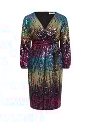 Yours Curve Blue/Pink/Gold London Sequin Ombre Wrap Dress - Image 5 of 5