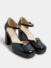 Yours Curve Black Wide Fit Extra-Wide Fit Platfom Court Patent Shoes - Image 2 of 5