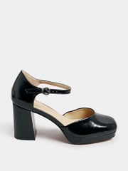Yours Curve Black Wide Fit Extra-Wide Fit Platfom Court Patent Shoes - Image 3 of 5