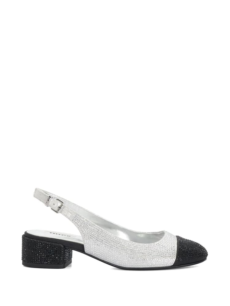 Dune London Silver/Black Casing Sling Back Block Heel Sandals - Image 2 of 6