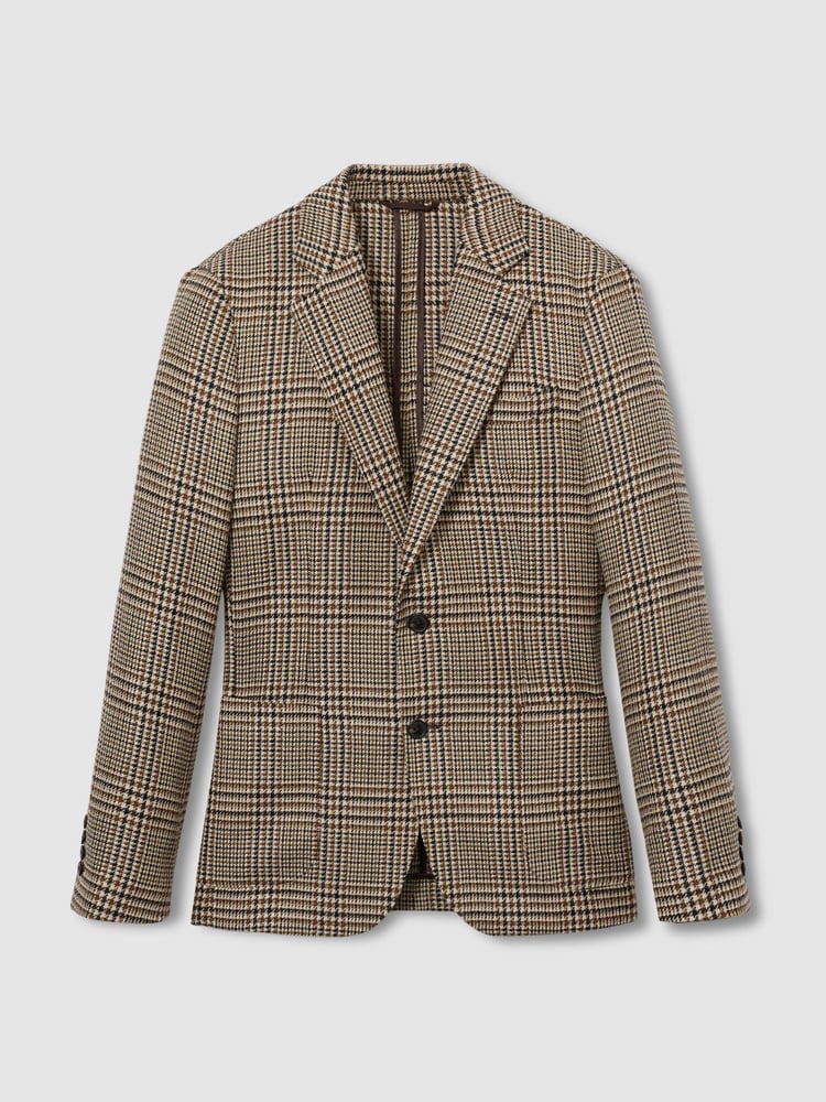 Reiss Brown Bletchley Atelier Single-Breasted Blazer in Wool Prince of Wales-Check - Image 2 of 8
