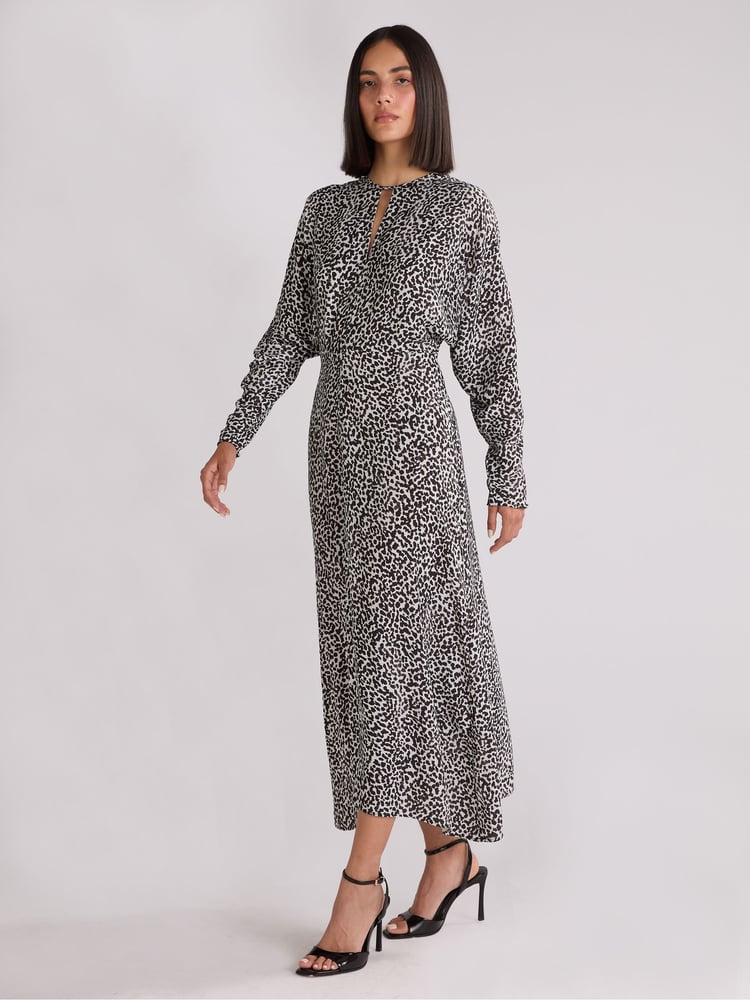 Ro&Zo Black Mono Dalmatian Print Batwing Sleeve Midaxi Dress - Image 1 of 4
