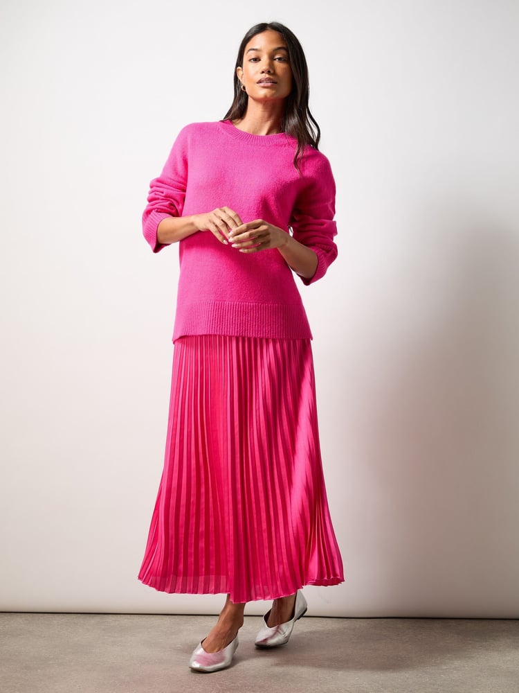 Ro&Zo Pink Petite Pleated Midi Skirt - Image 1 of 3