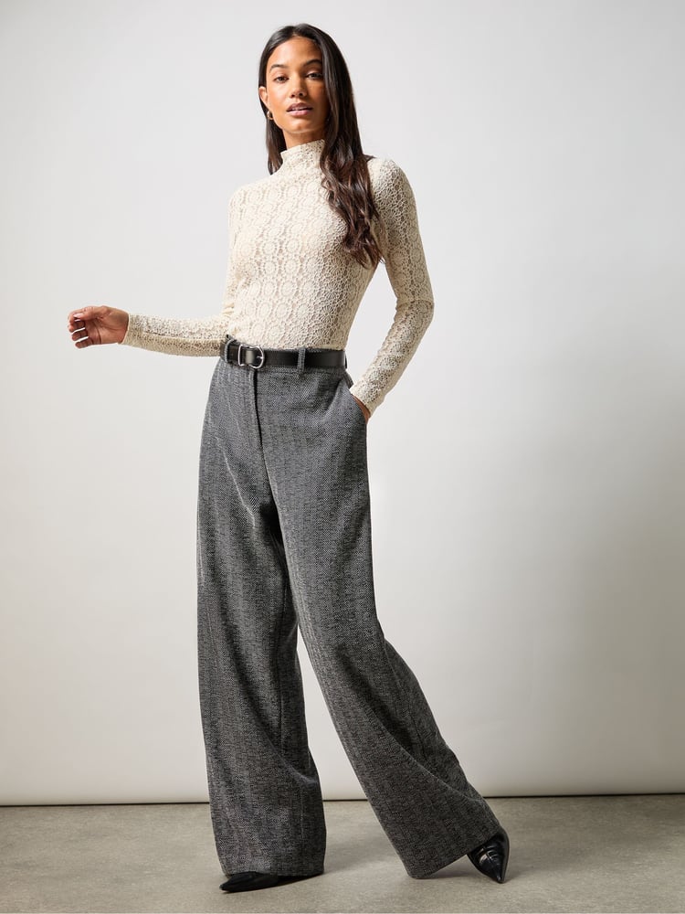 Ro&Zo Grey Herringbone Wide Leg Trousers - Image 1 of 4