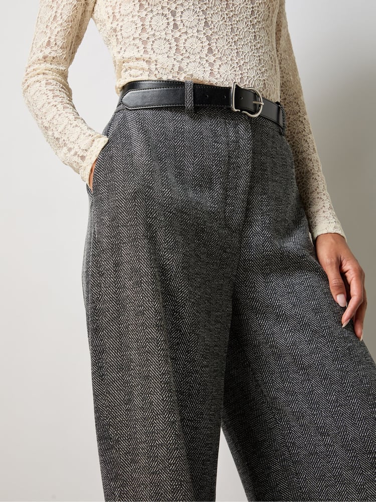Ro&Zo Grey Herringbone Wide Leg Trousers - Image 2 of 4