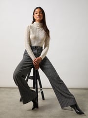 Ro&Zo Grey Herringbone Wide Leg Trousers - Image 3 of 4