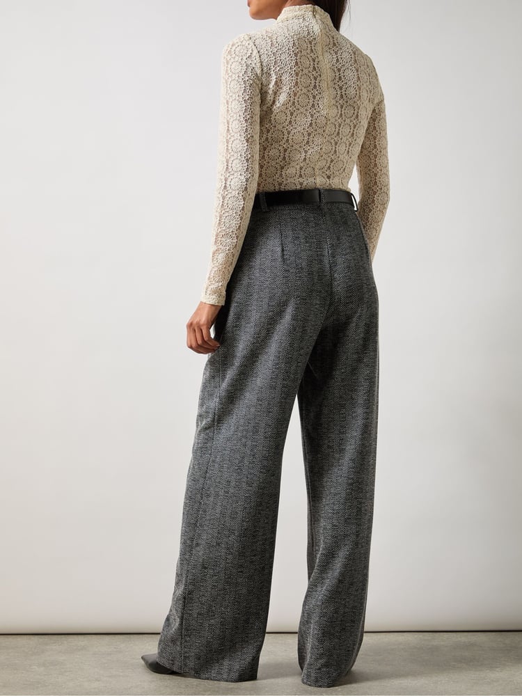 Ro&Zo Grey Herringbone Wide Leg Trousers - Image 4 of 4