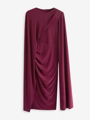 Club L London Burgundy Red Marysol Asymmetric  Cape Midi Dress - Image 6 of 6