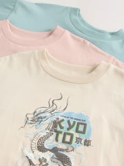 Grey/ Blue Japanese Relaxed Fit Graphic Print Short Sleeve 100% Cotton T-Shirts 3 Pack (3-16yrs) - Image 3 of 3