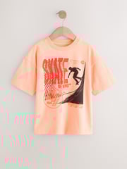 Fluro Coral/ Blue/ Green Skate Relaxed Fit Graphic Print Short Sleeve 100% Cotton T-Shirts 3 Pack (3-16yrs) - Image 5 of 8