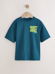 Fluro Coral/ Blue/ Green Skate Relaxed Fit Graphic Print Short Sleeve 100% Cotton T-Shirts 3 Pack (3-16yrs) - Image 6 of 8