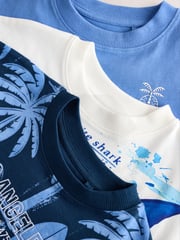 Blue/ White Shark Relaxed Fit Graphic Print Short Sleeve 100% Cotton T-Shirts 3 Pack (3-16yrs) - Image 6 of 7
