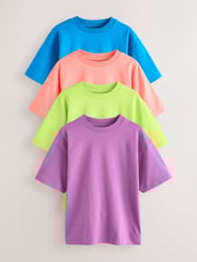 Blue/Green/Coral/Purple Fluro Relaxed Fit Short Sleeve T-Shirts 4 Pack (3-16yrs) - Image 1 of 8