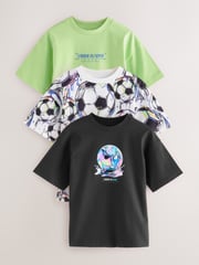 Black/White/Green Football Relaxed Fit Graphic Print Short Sleeve 100% Cotton T-Shirts 3 Pack (3-16yrs) - Image 1 of 7