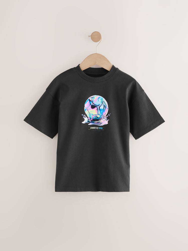 Black/White/Green Football Relaxed Fit Graphic Print Short Sleeve 100% Cotton T-Shirts 3 Pack (3-16yrs) - Image 2 of 7