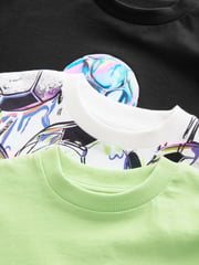 Black/White/Green Football Relaxed Fit Graphic Print Short Sleeve 100% Cotton T-Shirts 3 Pack (3-16yrs) - Image 6 of 7