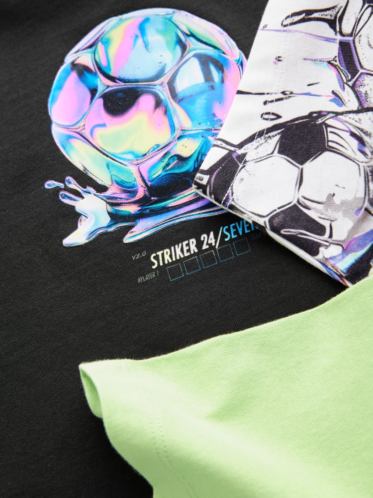 Black/White/Green Football Relaxed Fit Graphic Print Short Sleeve 100% Cotton T-Shirts 3 Pack (3-16yrs) - Image 7 of 7