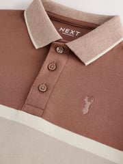 Tan/Ecru Colourblock Stripe Short Sleeve 100% Cotton Polo Shirt (3-16yrs) - Image 3 of 4