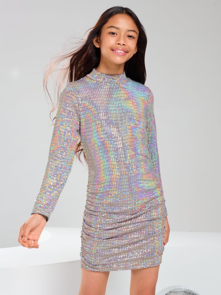 Lipsy Silver Teen Holographic Bodycon Dress (10-16yrs) - Image 1 of 4