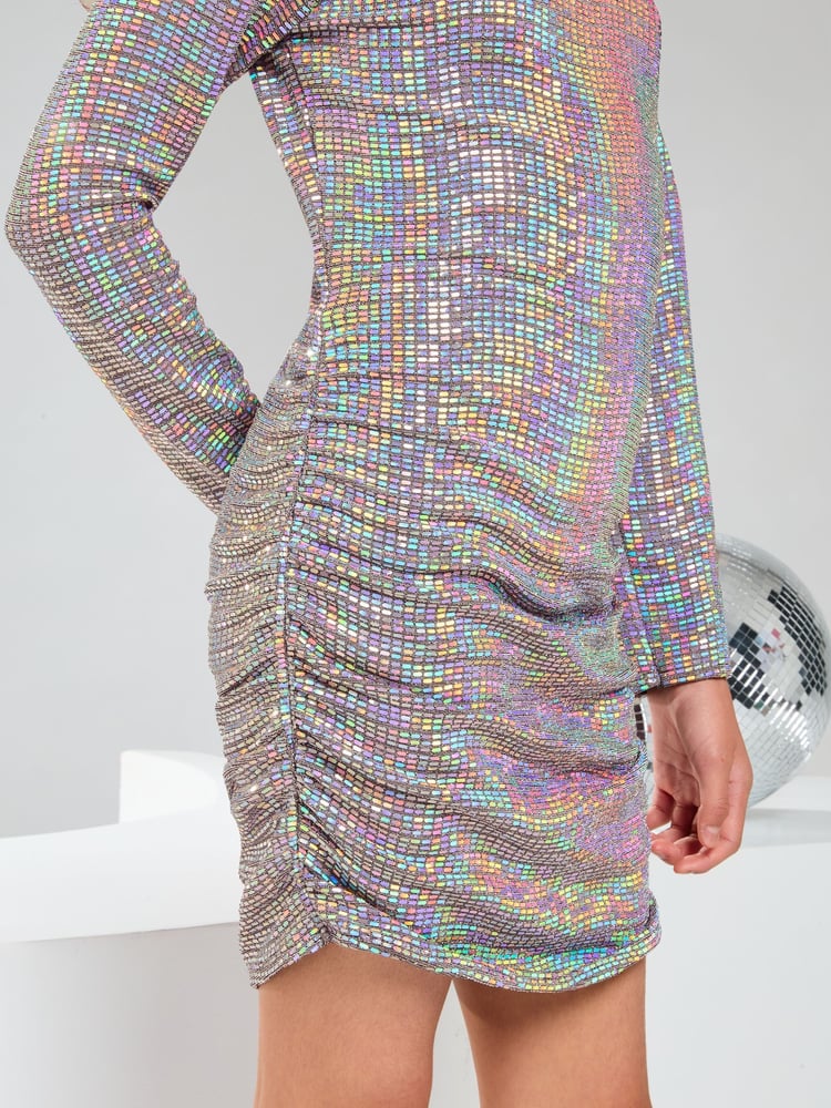 Lipsy Silver Teen Holographic Bodycon Dress (10-16yrs) - Image 2 of 4