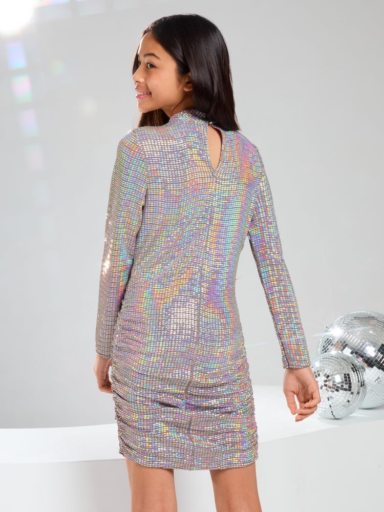 Lipsy Silver Teen Holographic Bodycon Dress (10-16yrs) - Image 4 of 4