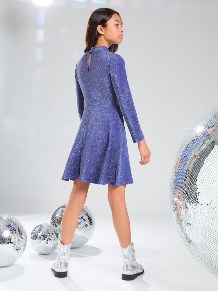 Lipsy Navy Blue Glitter Cut Out Party Dress (5-16yrs) - Image 4 of 4