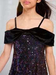Lipsy Black Sequin 2-in-1 Bow Party Dress (5-16yrs) - Image 2 of 4