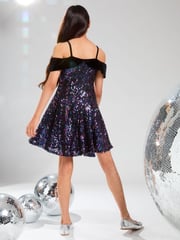 Lipsy Black Sequin 2-in-1 Bow Party Dress (5-16yrs) - Image 4 of 4