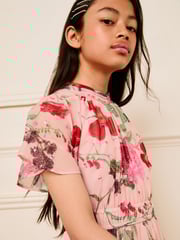 Lipsy Pink Floral Sequin Chiffon Hanky Hem Occasion Dress (5-16yrs) - Image 2 of 4