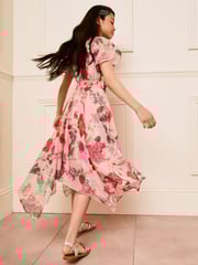 Lipsy Pink Floral Sequin Chiffon Hanky Hem Occasion Dress (5-16yrs) - Image 3 of 4