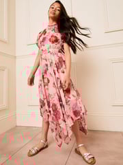 Lipsy Pink Floral Sequin Chiffon Hanky Hem Occasion Dress (5-16yrs) - Image 4 of 4