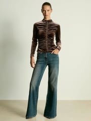 Reiss Chocolate Ari Velvet Ruched Long-Sleeve Top - Image 3 of 6