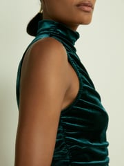 Reiss Teal Niva Racer-Front Ruched-Velvet Sleeveless Top - Image 4 of 7