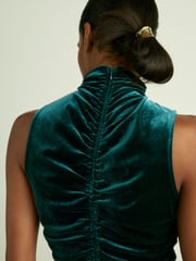 Reiss Teal Niva Racer-Front Ruched-Velvet Sleeveless Top - Image 6 of 7