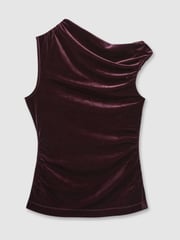 Reiss Berry Dylan Velvet Drape Off-Shoulder Top - Image 2 of 6