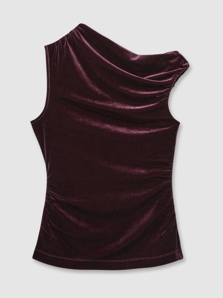 Reiss Berry Dylan Velvet Drape Off-Shoulder Top - Image 2 of 6