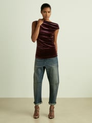 Reiss Berry Dylan Velvet Drape Off-Shoulder Top - Image 3 of 6