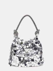 Guess Silver Sequin Top Handle Pouch Bag - Image 1 of 4
