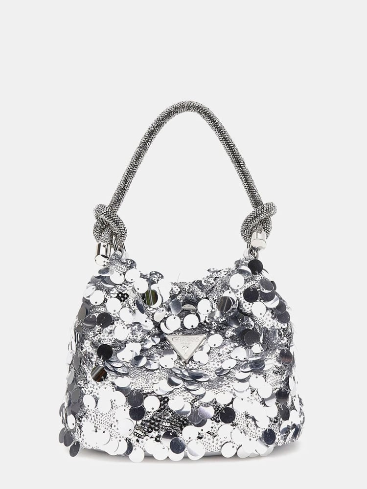 Guess Silver Sequin Top Handle Pouch Bag - Image 1 of 4