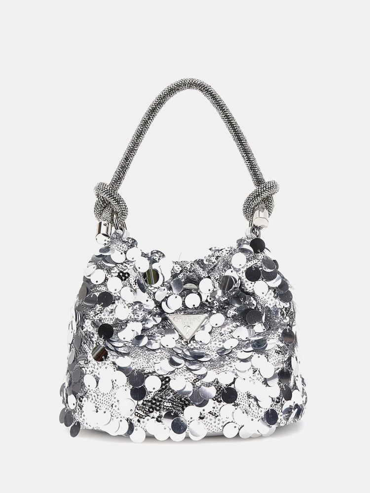 Guess Silver Sequin Top Handle Pouch Bag - Image 2 of 4
