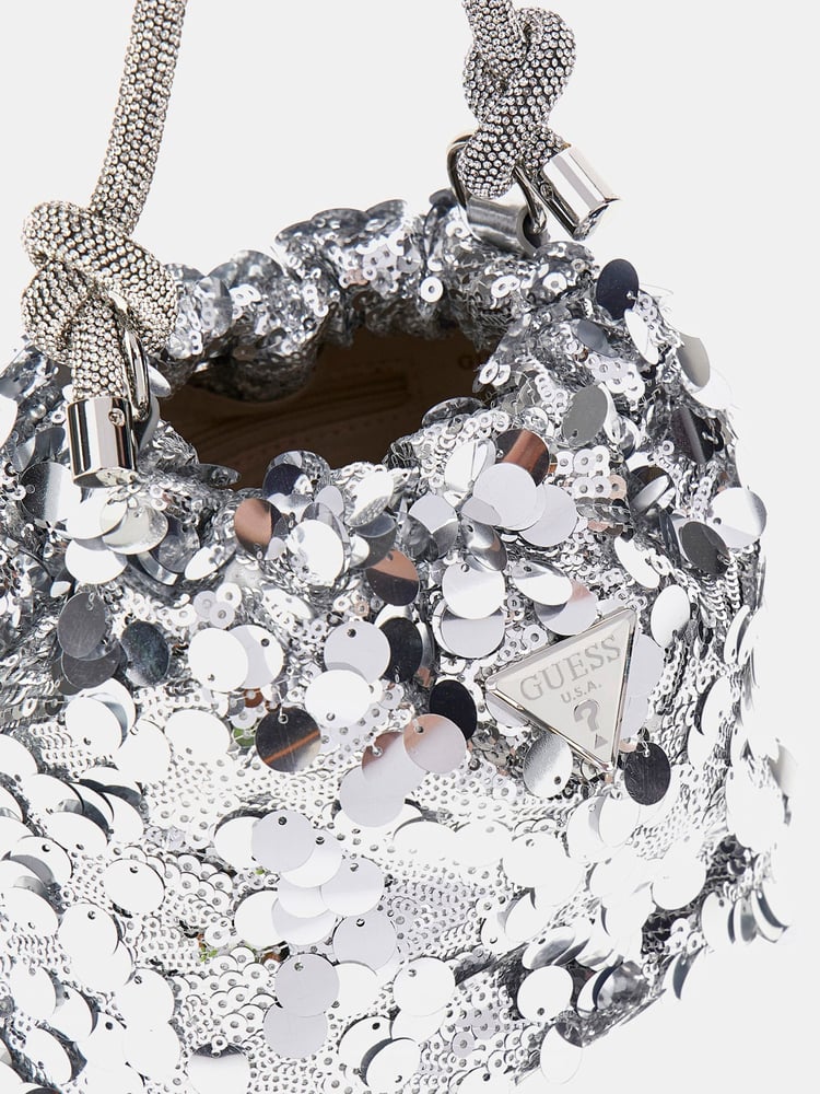 Guess Silver Sequin Top Handle Pouch Bag - Image 4 of 4