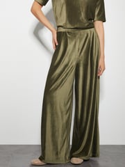 Monsoon Green Shay Rib Velour Wide Leg Trousers - Image 2 of 4