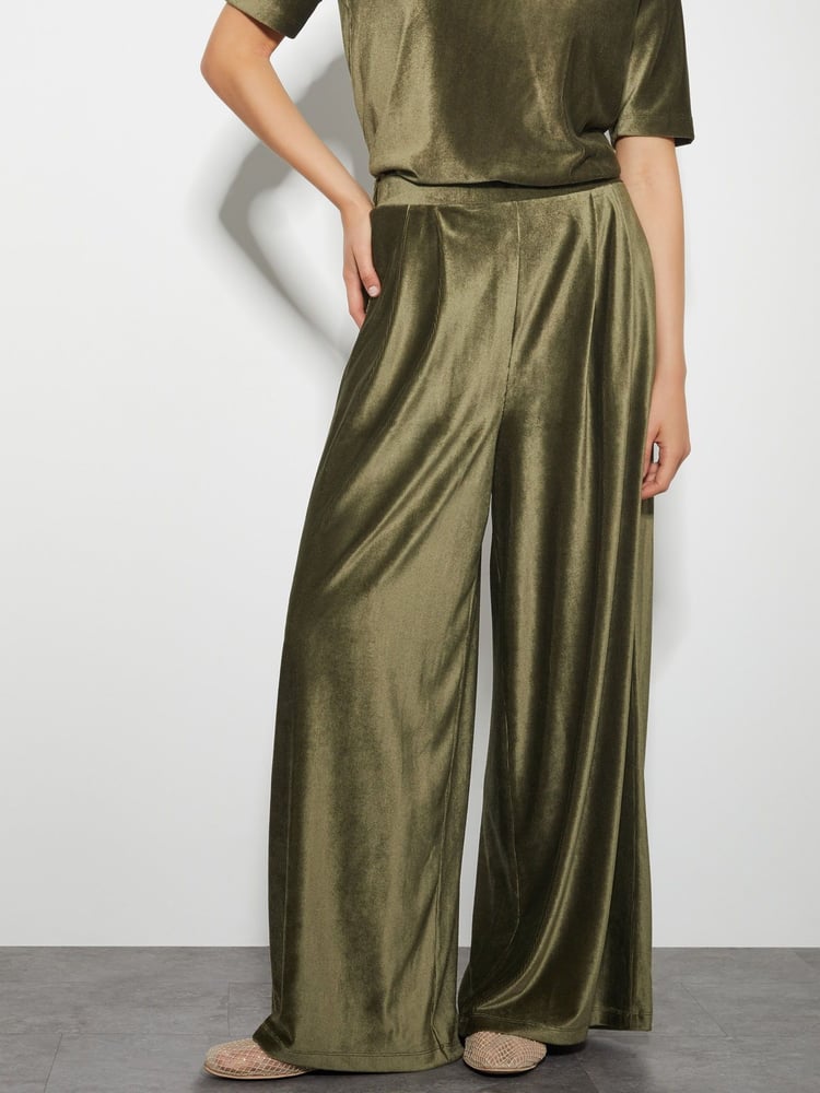 Monsoon Green Shay Rib Velour Wide Leg Trousers - Image 2 of 4