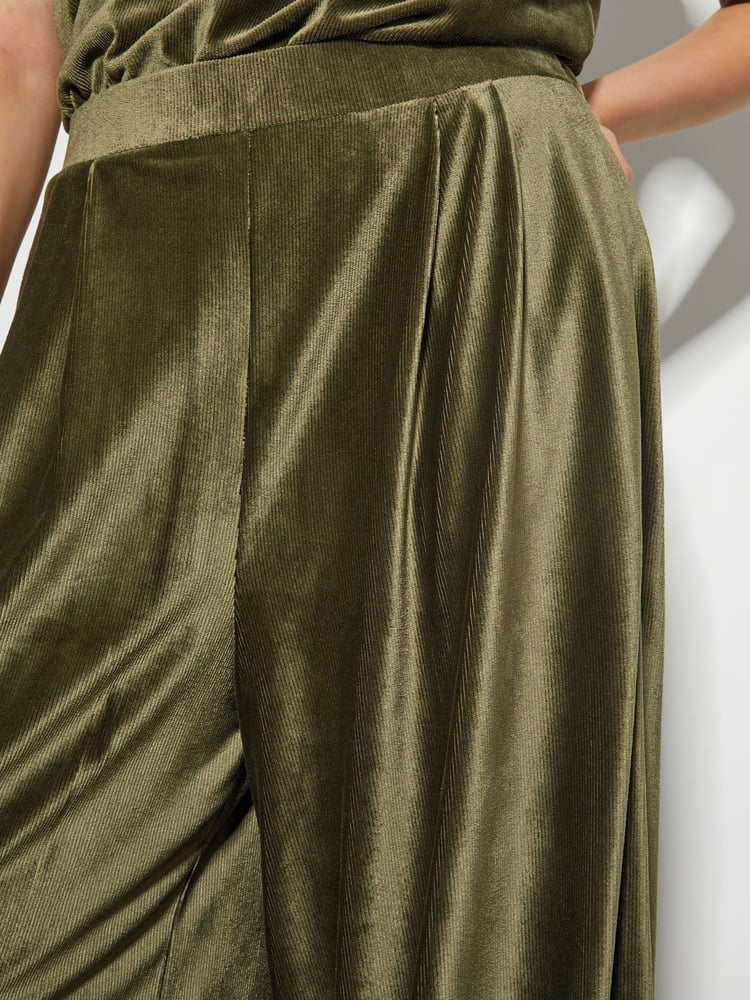 Monsoon Green Shay Rib Velour Wide Leg Trousers - Image 4 of 4