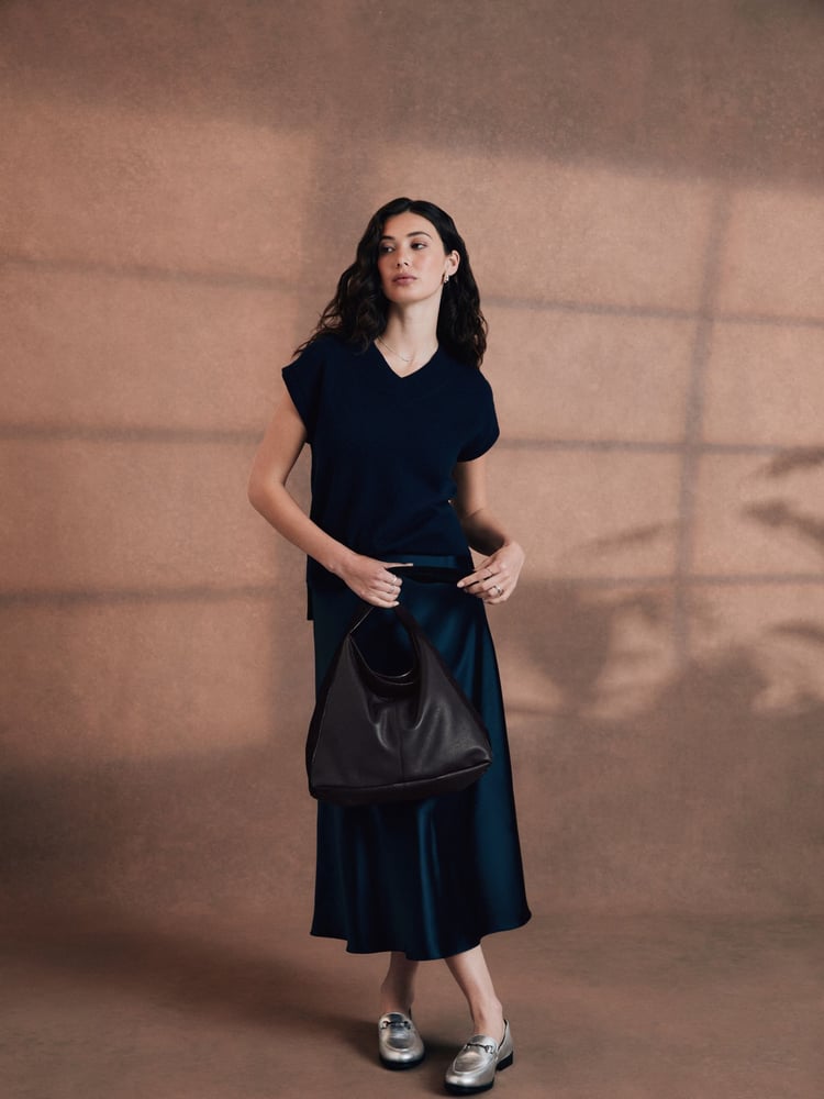 Crew Clothing Company Blue Rowen Satin Midi Slip Skirt - Image 1 of 9